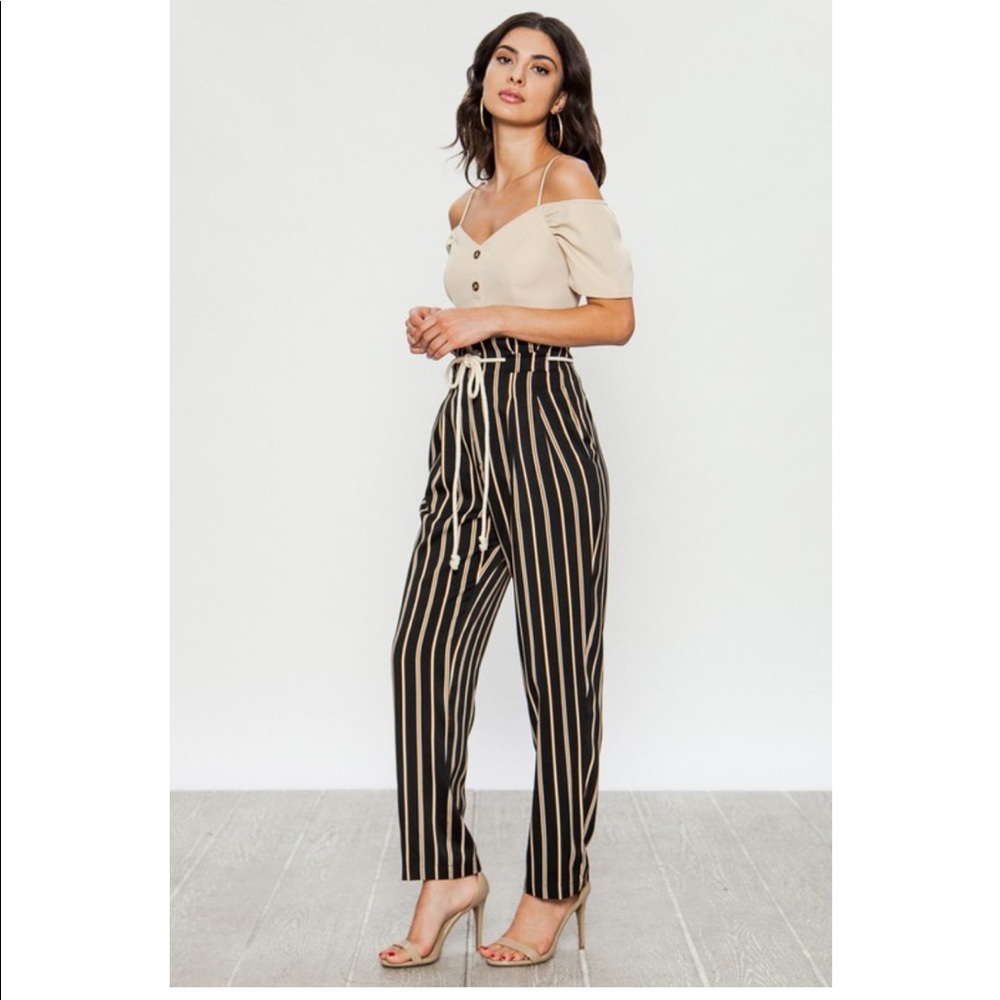 🖤Black & Tan Front Pleated Tapered Pant
